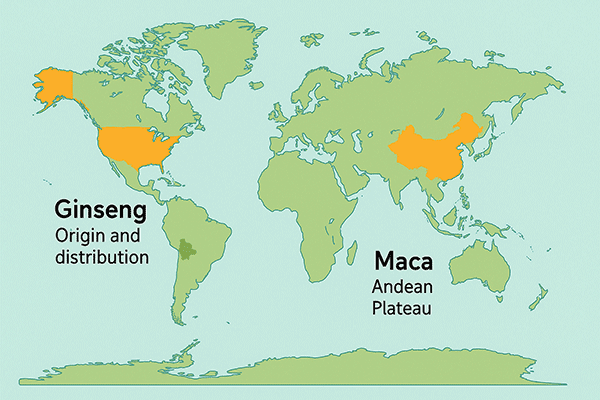 Ginseng vs Maca Origin-and-production